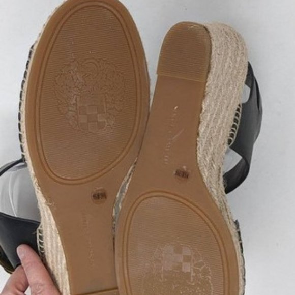 VINCE CAMUTO Tomell Black Leather Espadrille Wedge - Picture 5 of 10